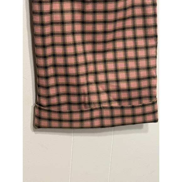 FRNCH Paris Pants Womens Medium Pink Plaid Wide Leg Trousers High Rise Cuffed - Picture 2 of 7